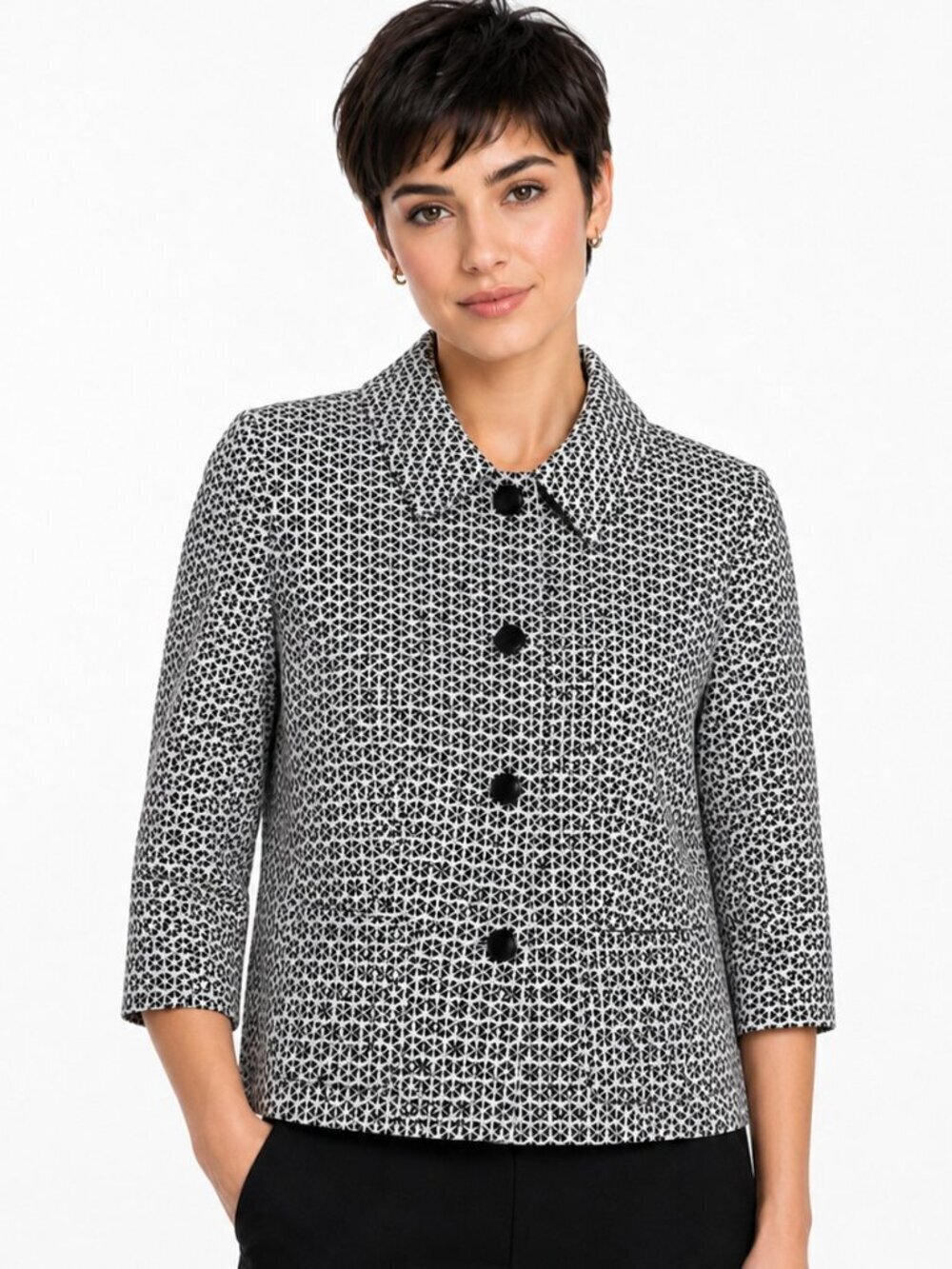 Brooks Brothers Black White Floral Cotton Jacket